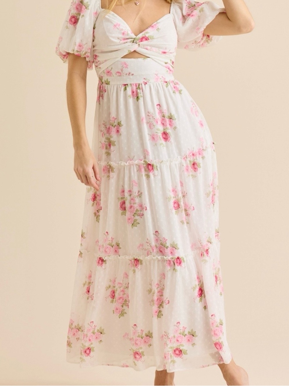 NEW Altar’d State White & Pink Floral Maxi Dress Size Small NWT